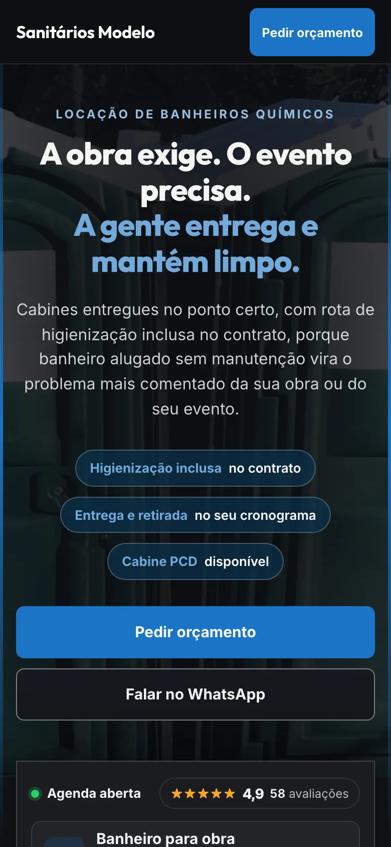 Modelo de site de banheiros químicos