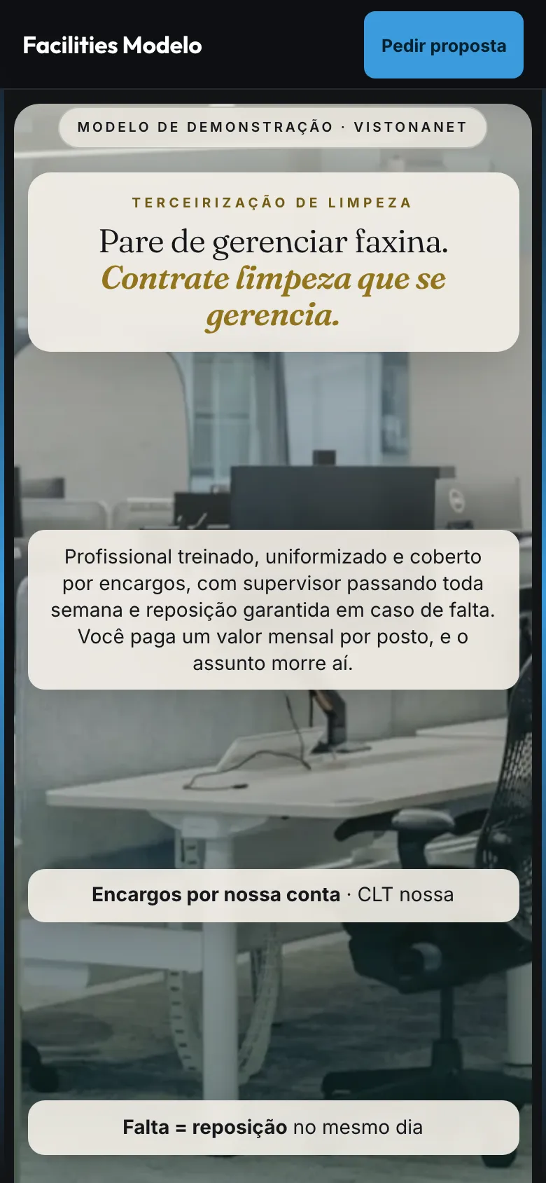 Modelo de site de limpeza comercial