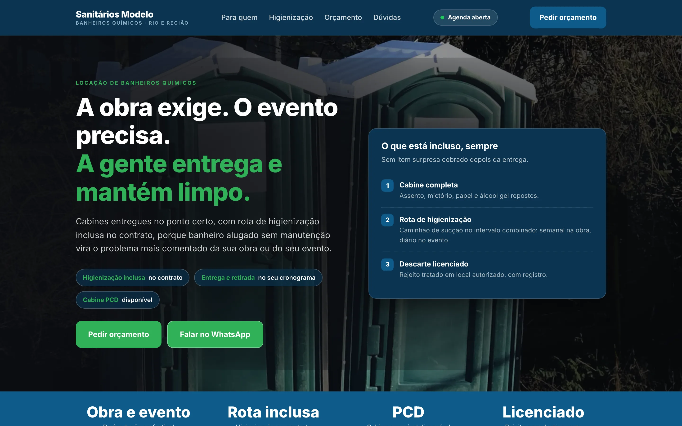 Modelo de site para locação de banheiros químicos