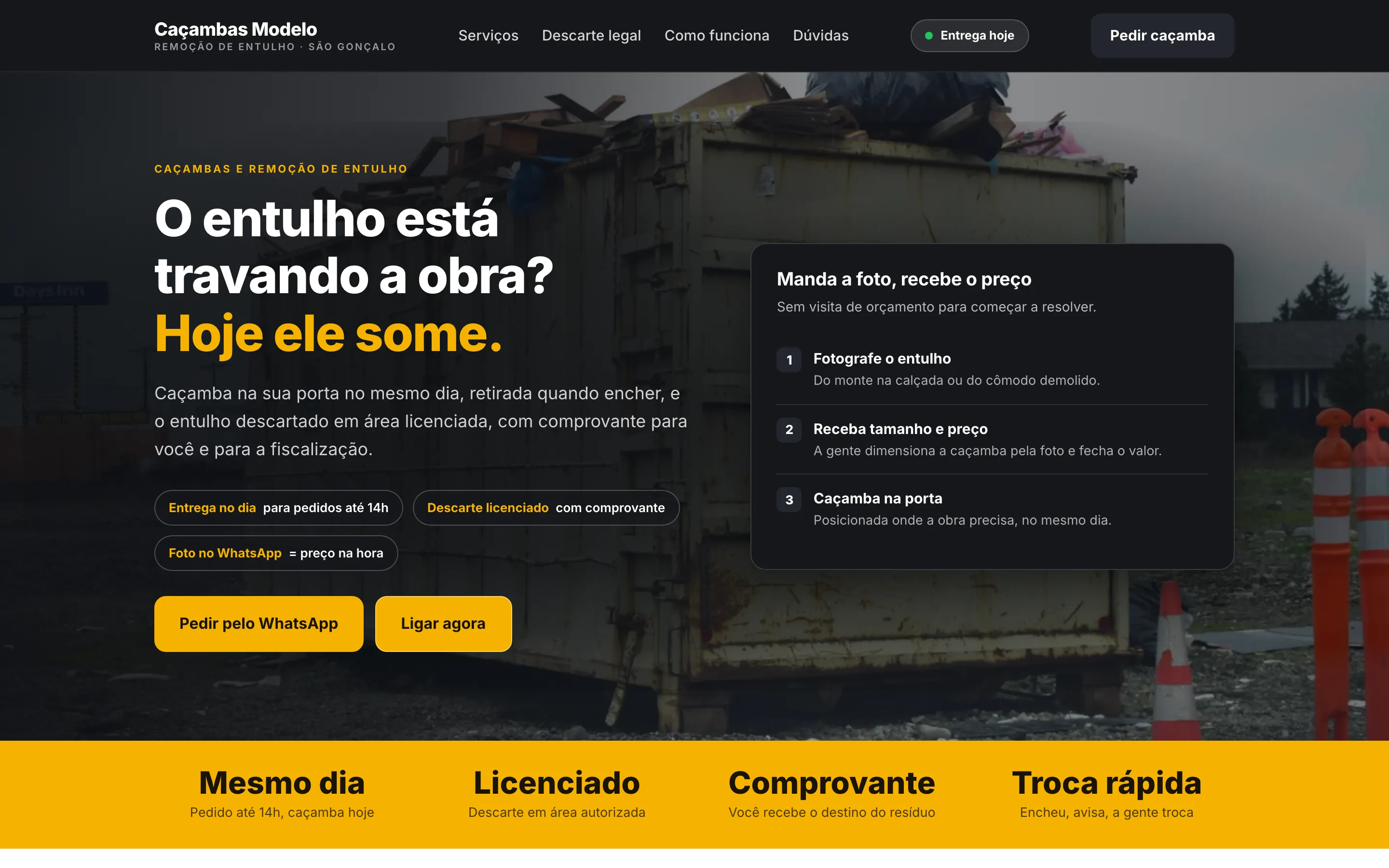 Modelo de site para remoção de entulho e caçambas