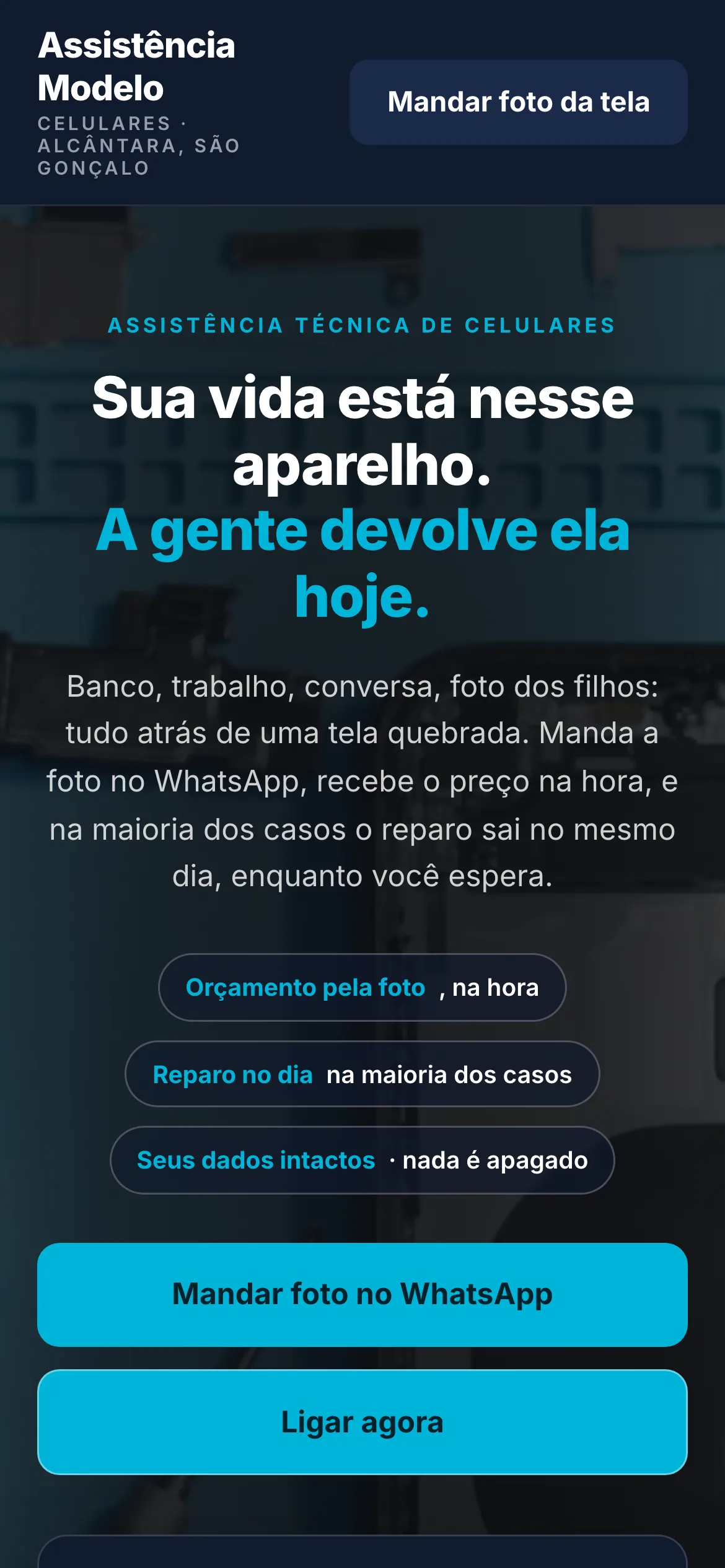 O mesmo modelo visto no celular