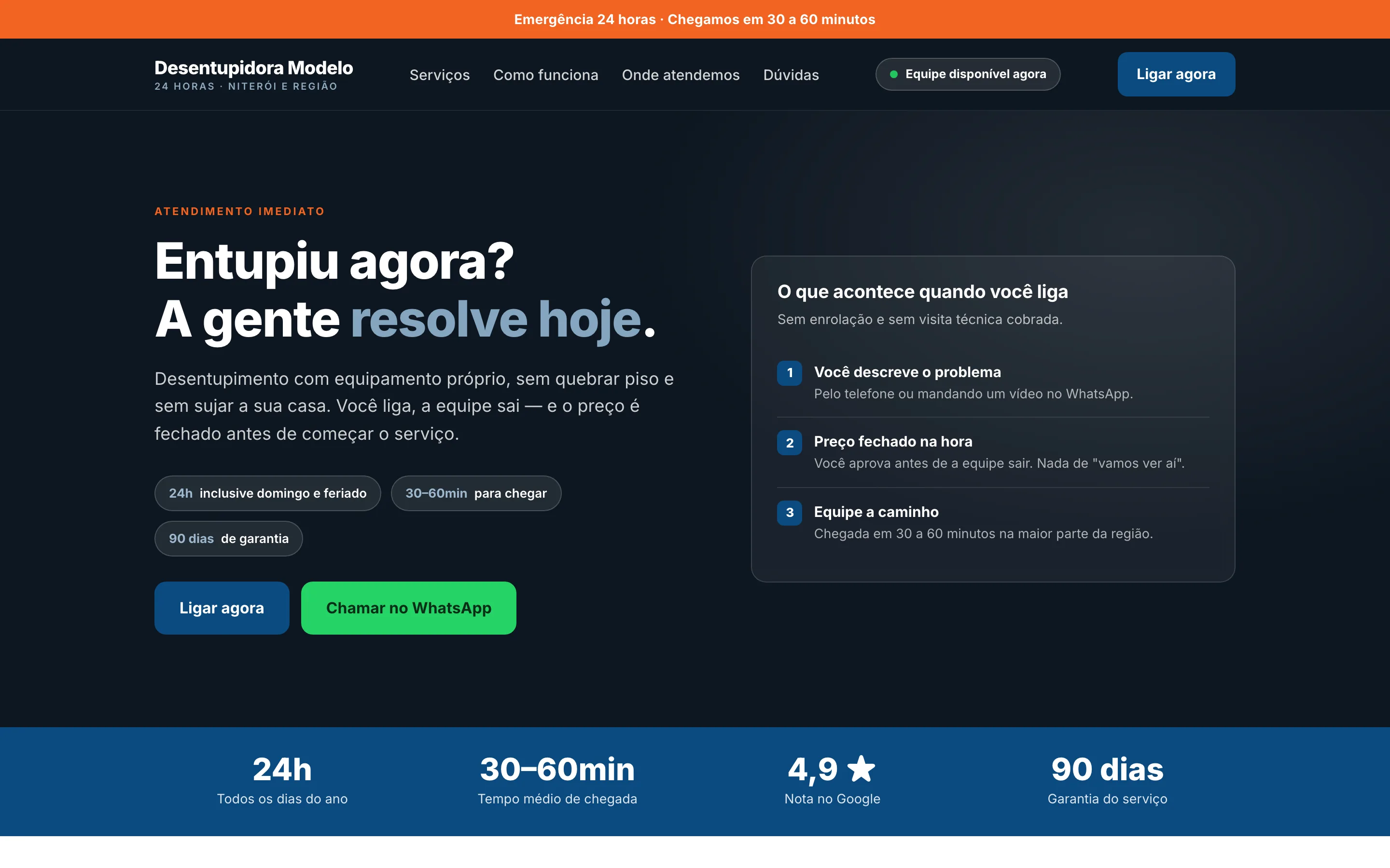 Modelo de site para desentupidora 24 horas