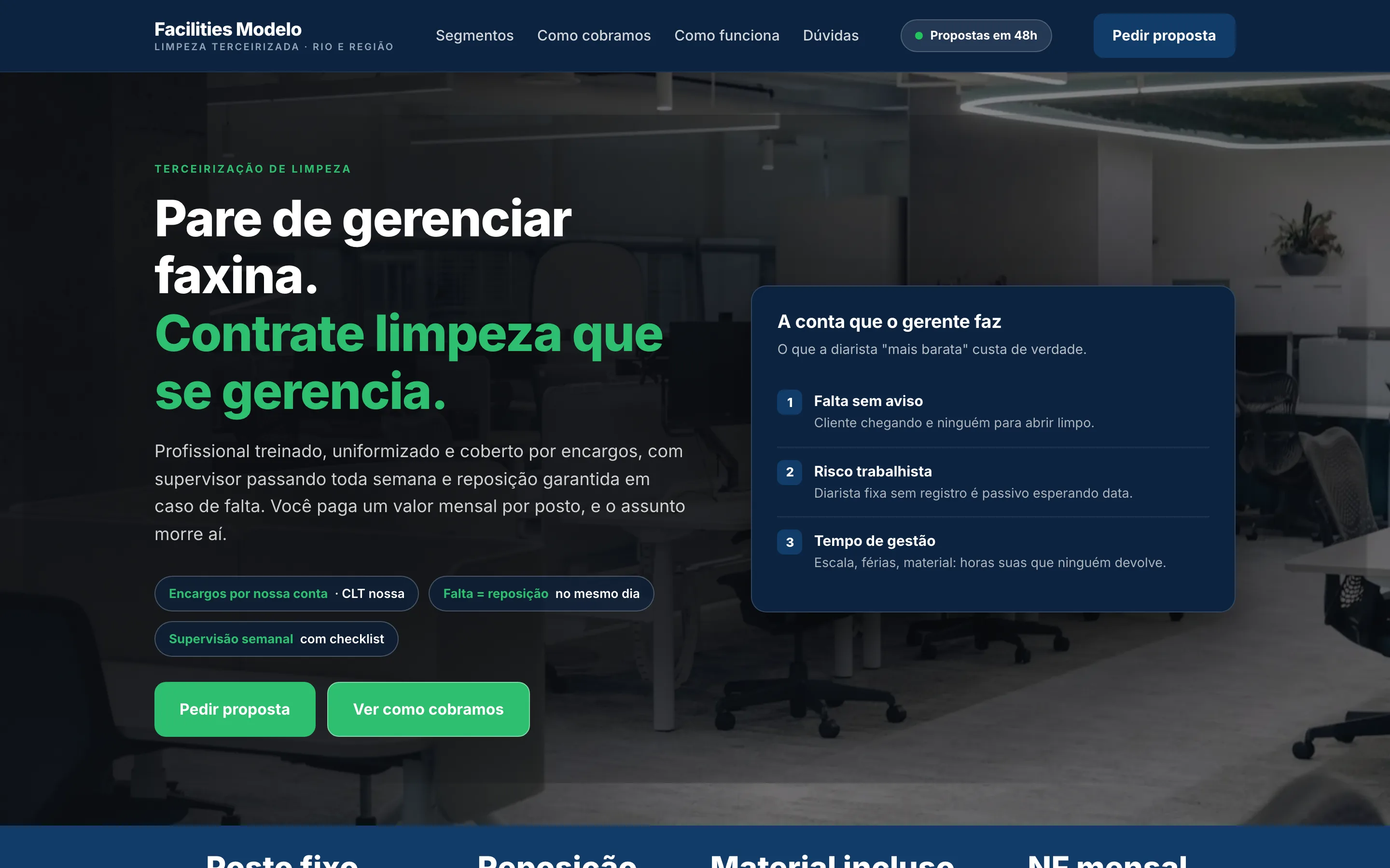 Modelo de site para terceirização de limpeza comercial