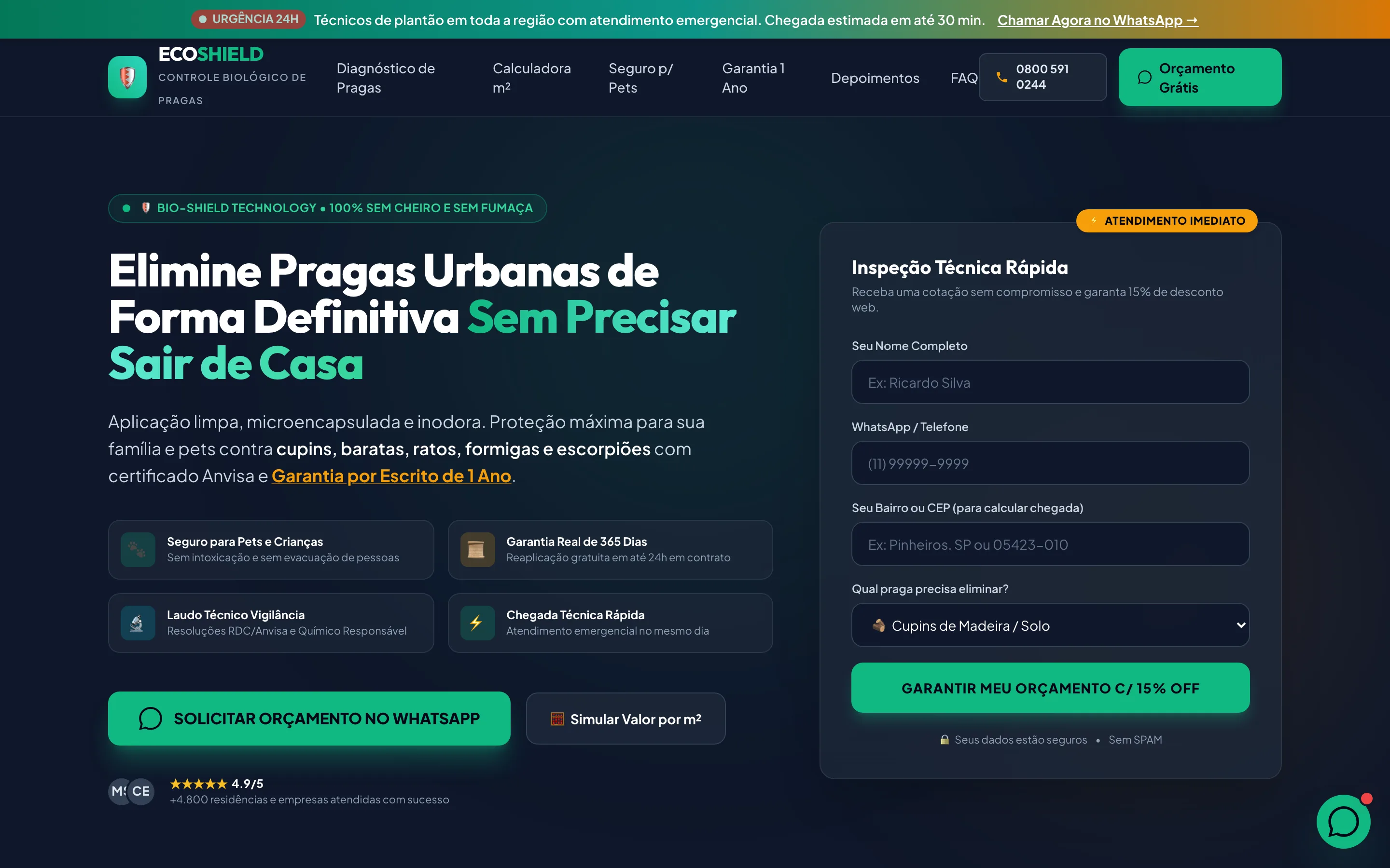 Modelo de landing page para dedetizadora