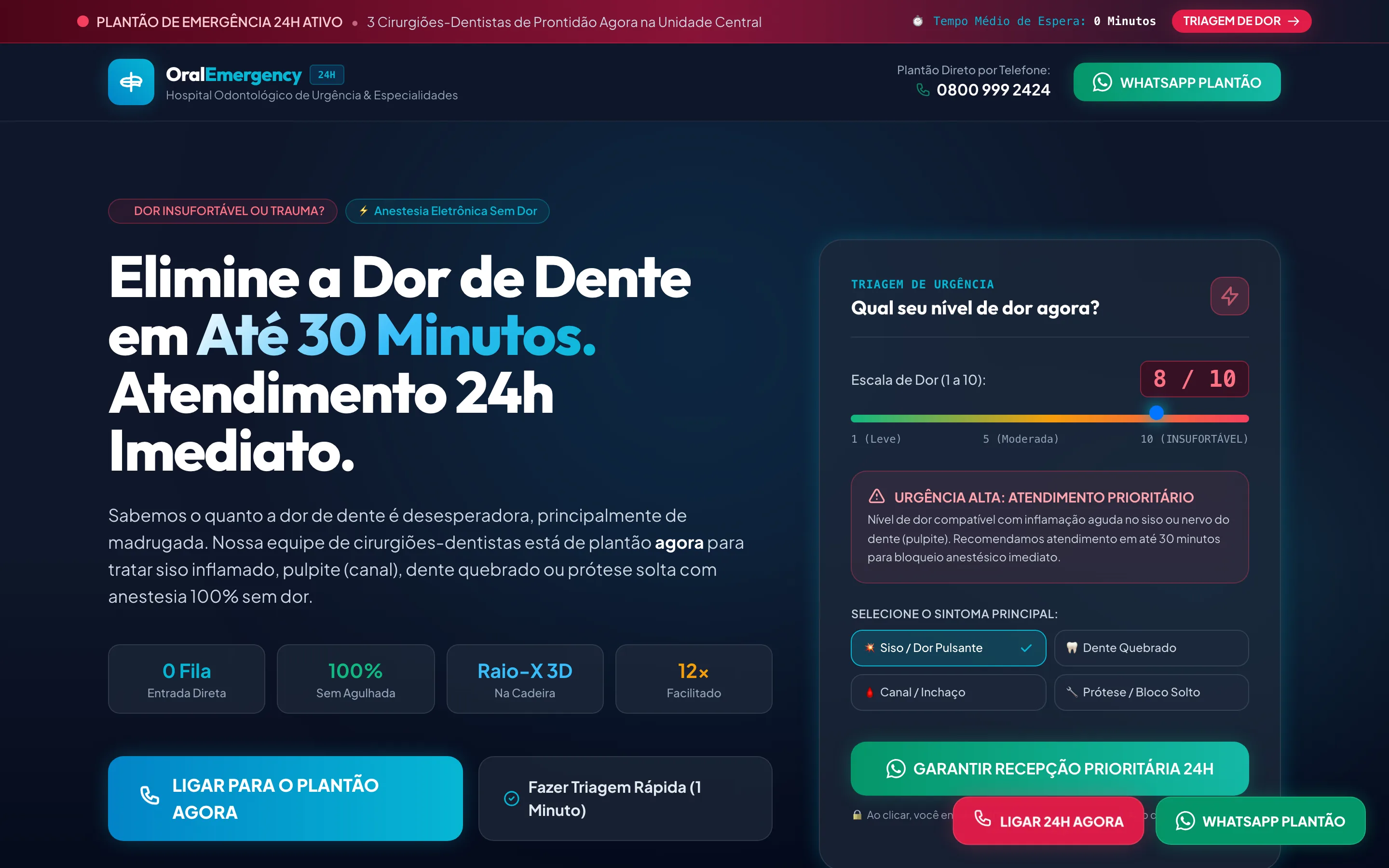 Modelo de landing page para dentista de urgência