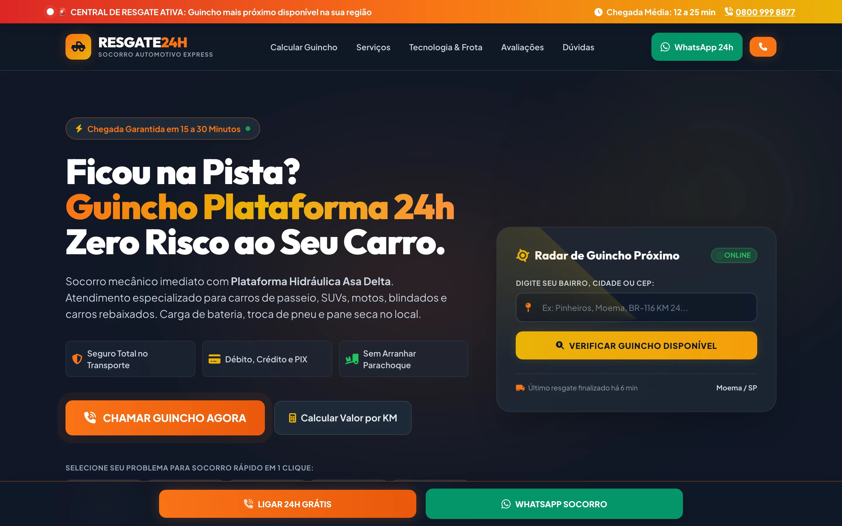 Modelo de landing page para guincho 24 horas