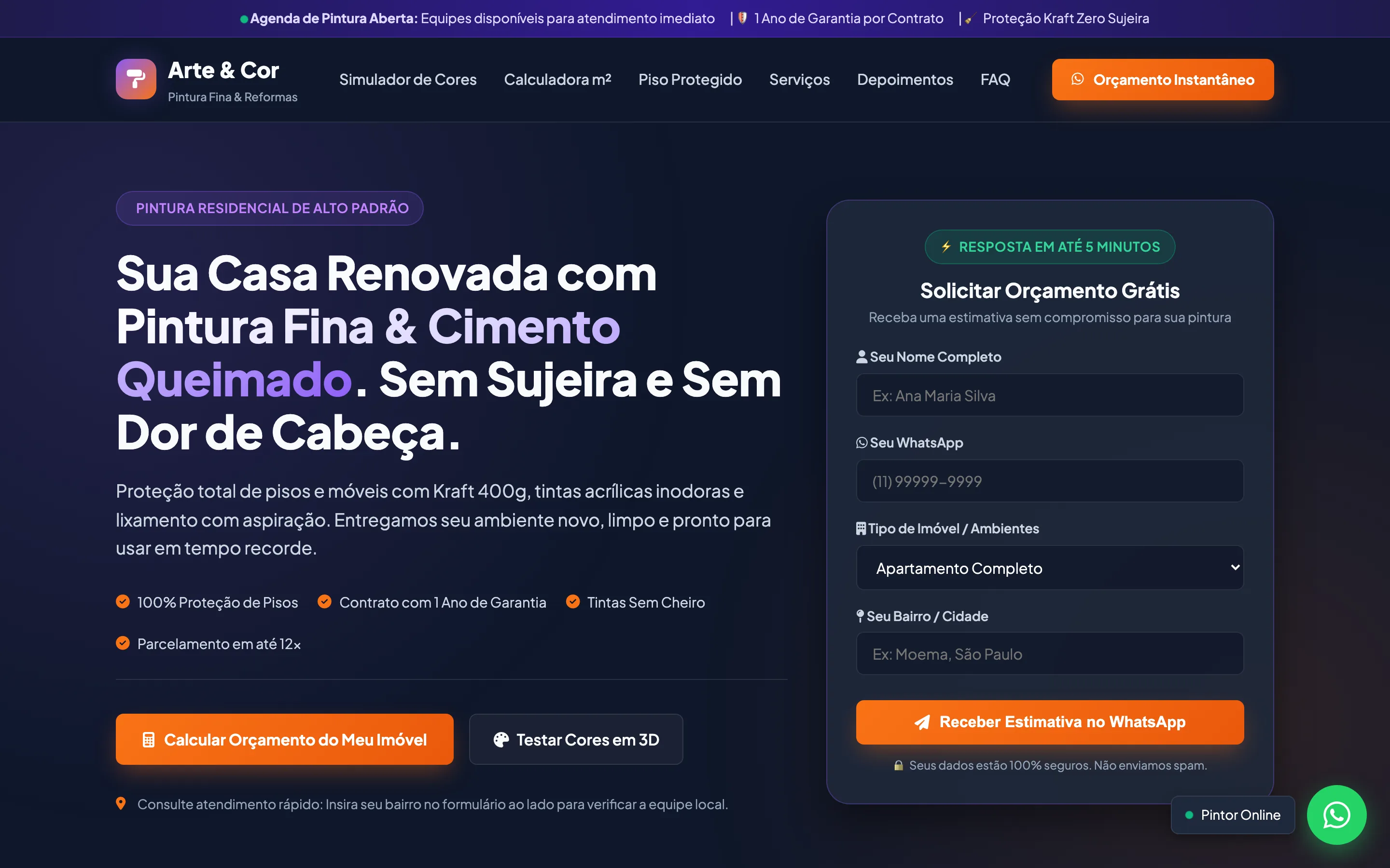 Modelo de landing page para pintura e reforma