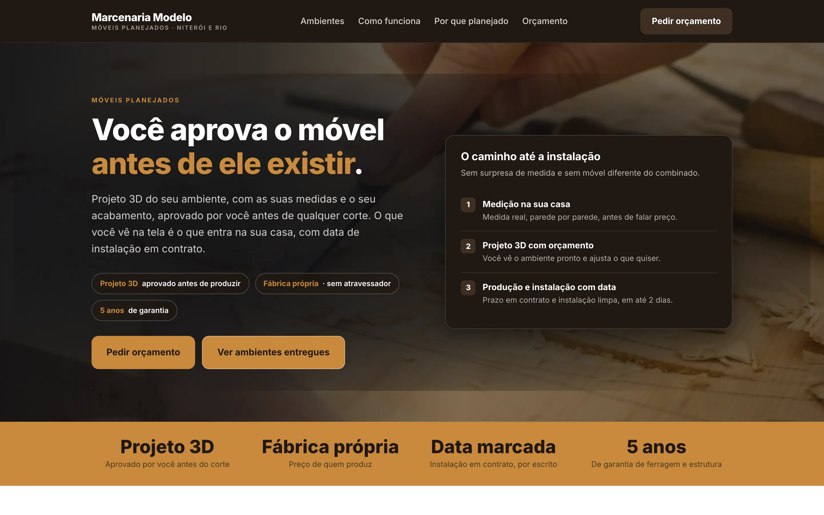 Modelo de site para marcenaria e móveis planejados