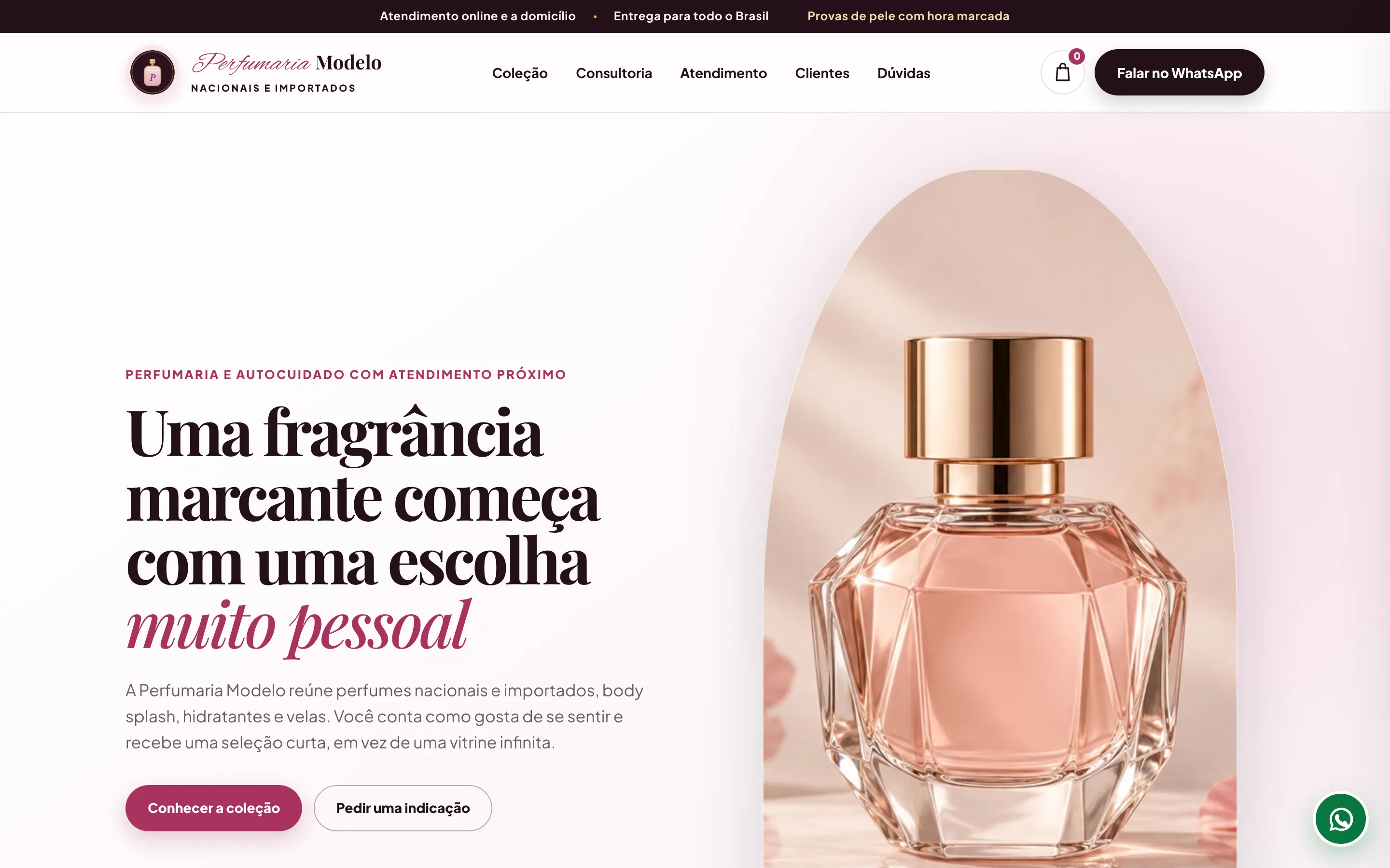 Modelo de site de perfumaria no computador