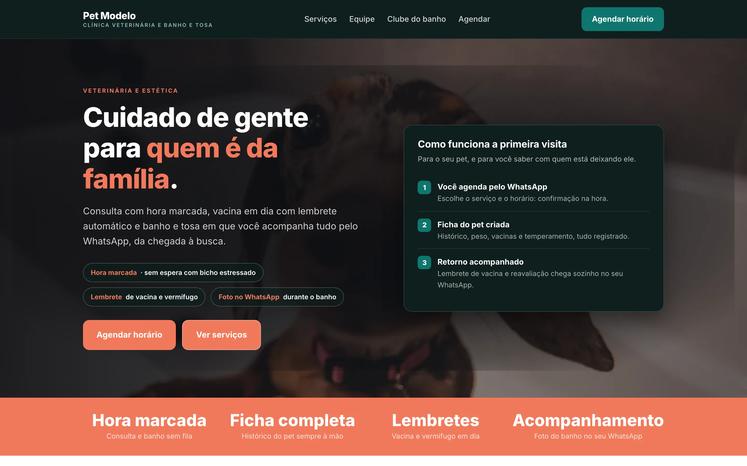 Modelo de site para petshop e clínica veterinária