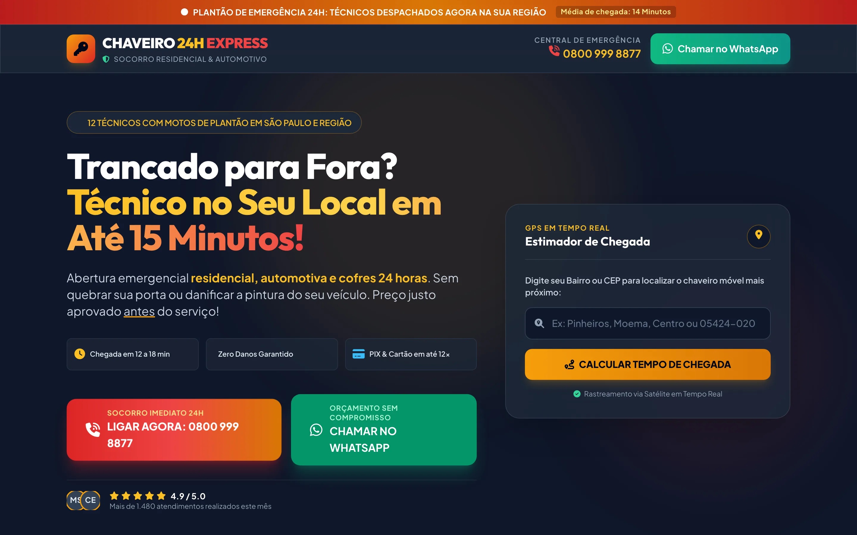 Modelo de site de uma página para chaveiro 24 horas
