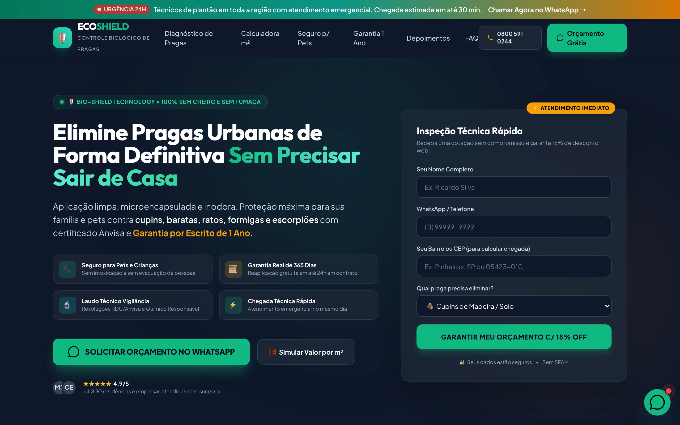 Modelo de site de uma página para dedetizadora