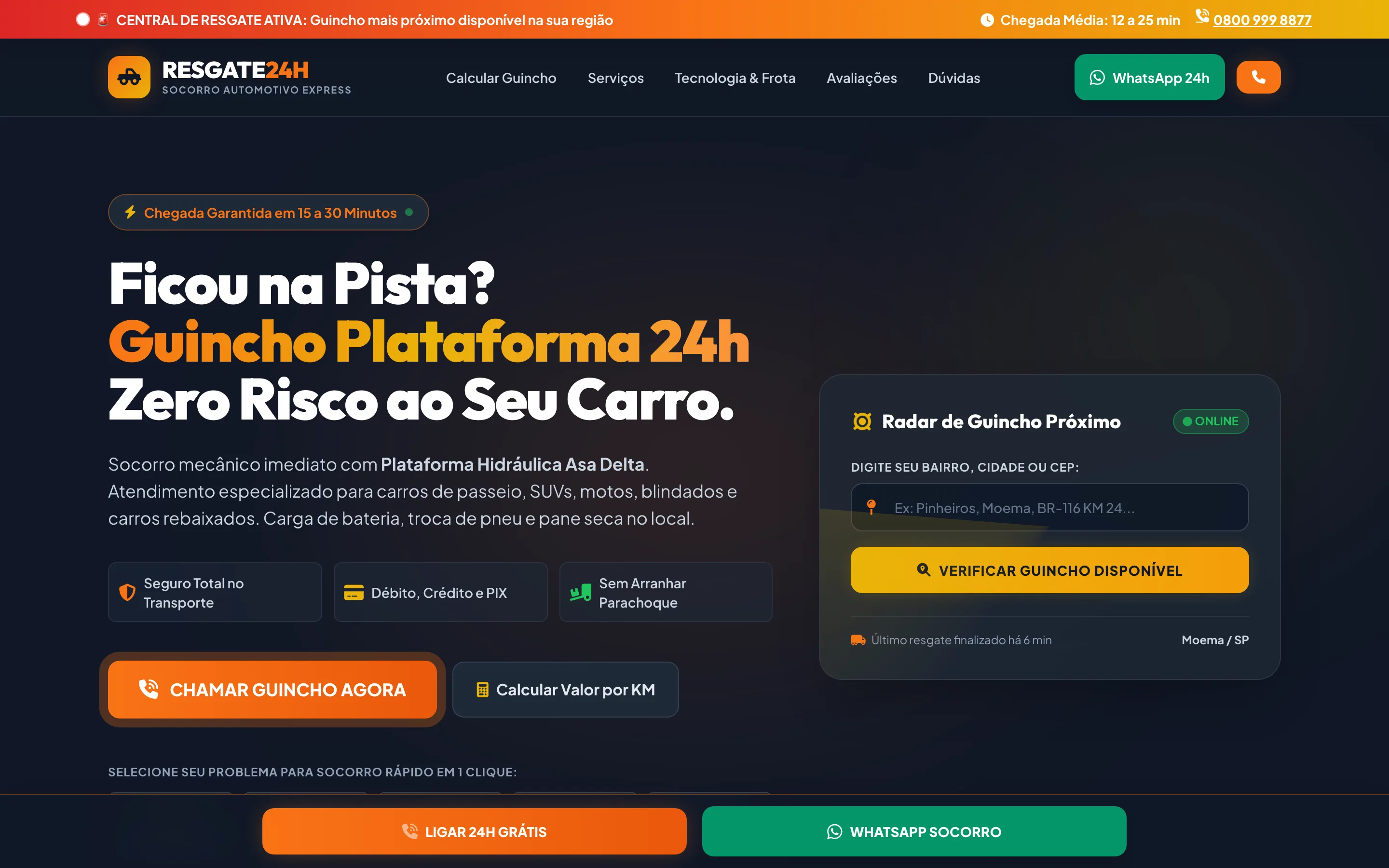 Modelo de site de uma página para guincho 24 horas