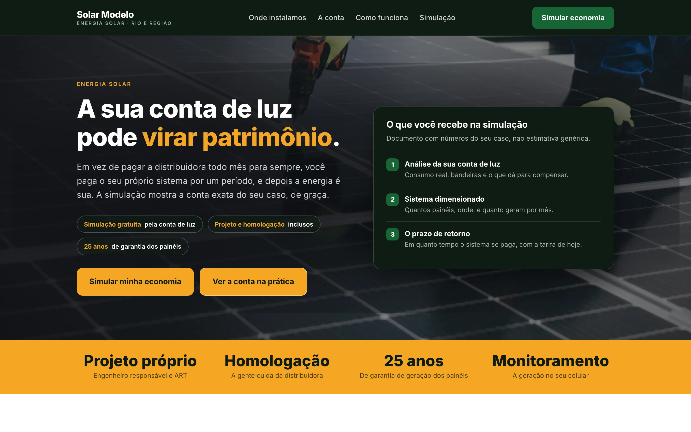 Modelo de site para empresa de energia solar