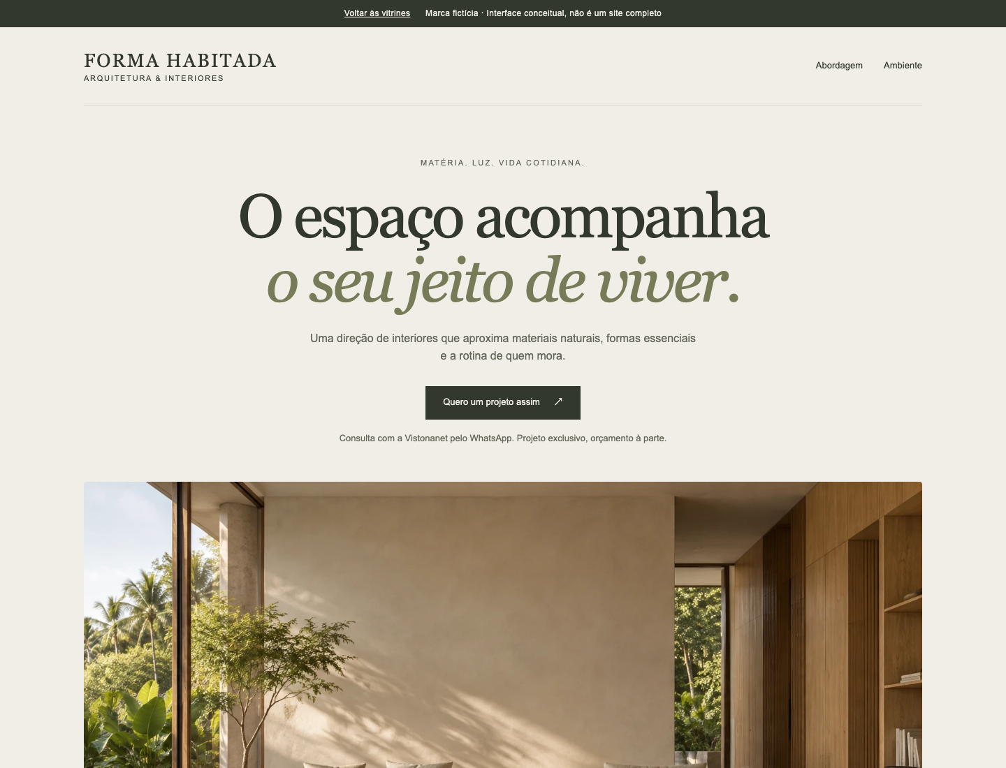 Prévia da interface conceitual de arquitetura Forma Habitada