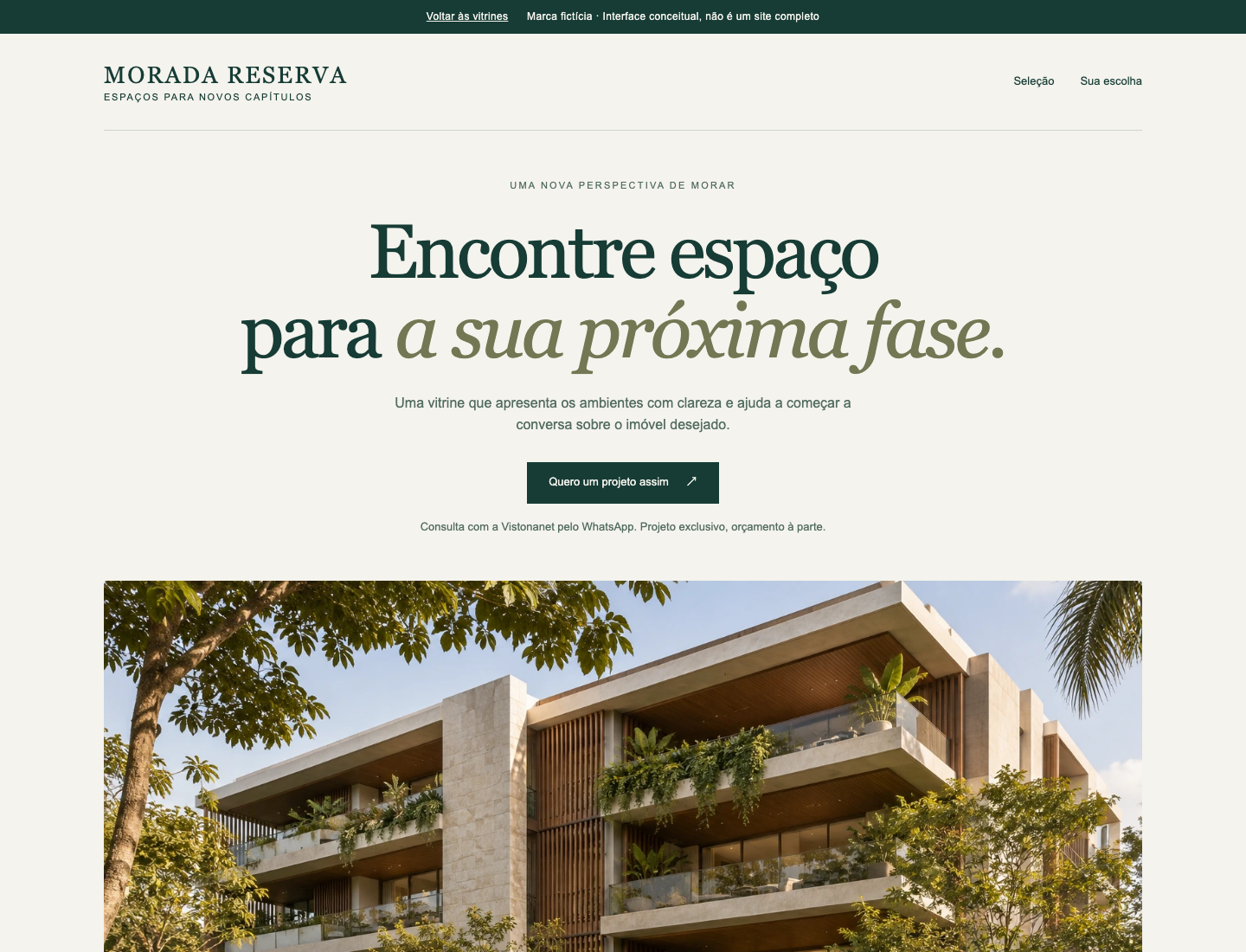 Prévia da interface conceitual imobiliária Morada Reserva