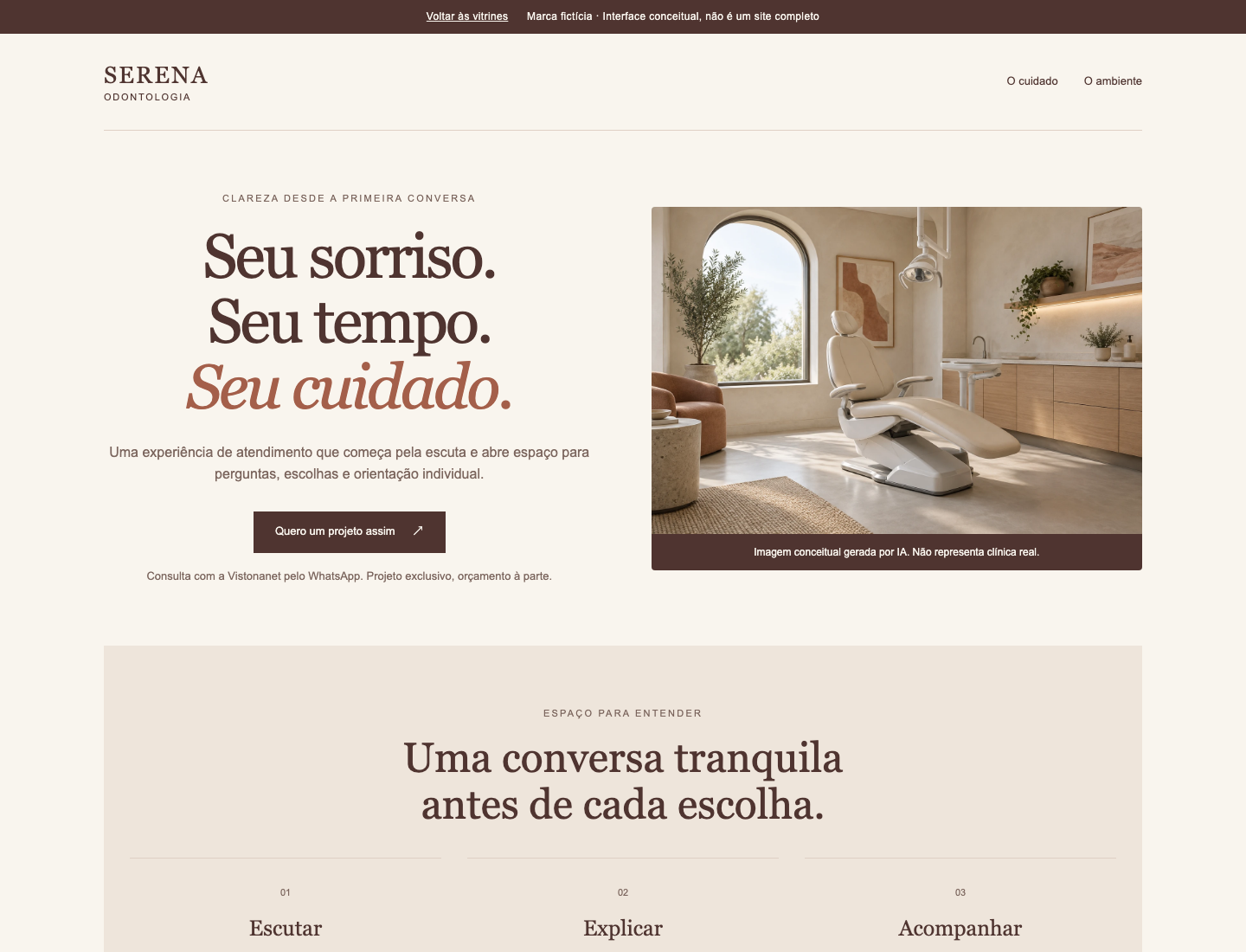 Prévia da interface conceitual de odontologia Serena